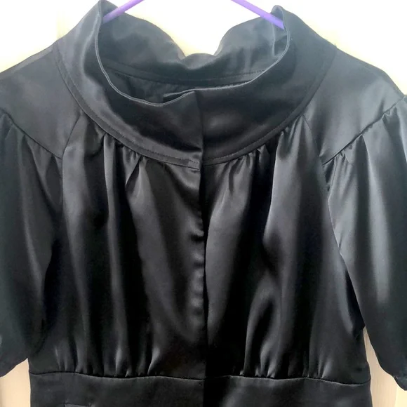 Short sleeve Black Silk Blazer Jacket - Picture 2 of 7